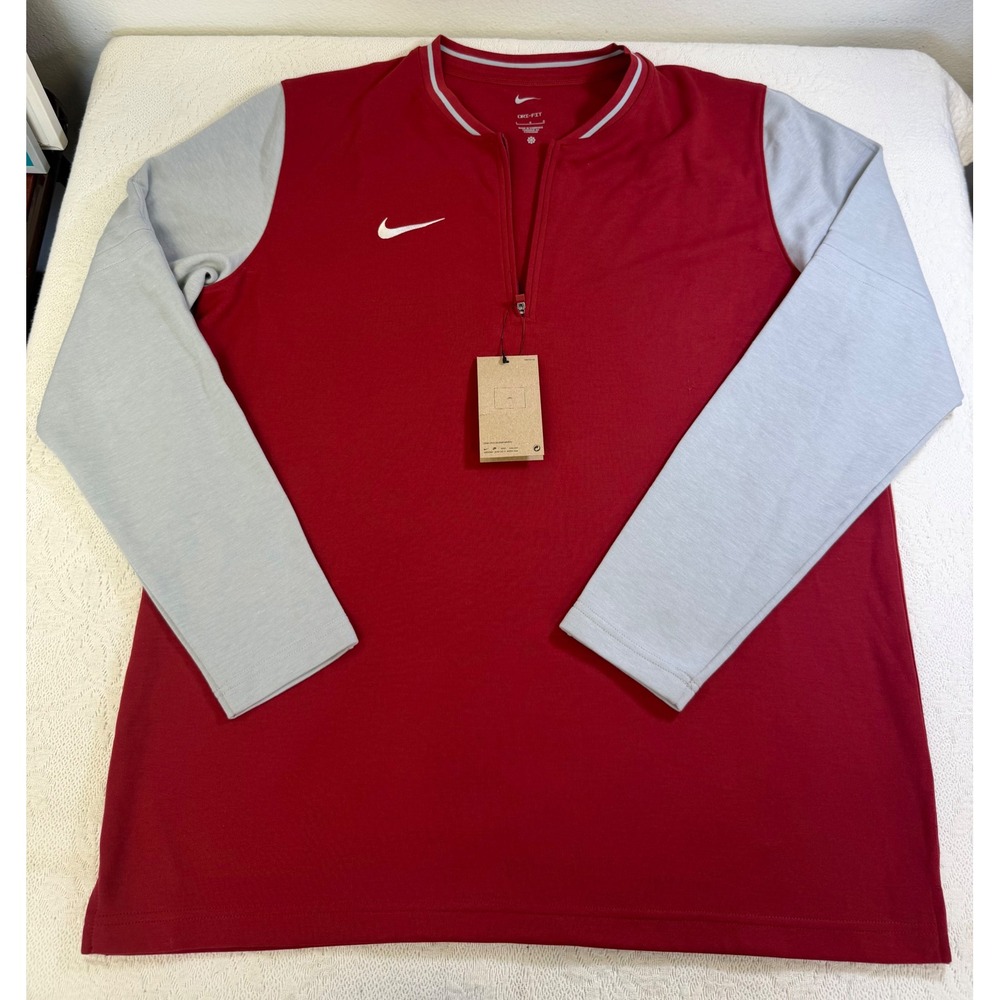Nike Dri-FIT Coaches Pullover Red Grey Quarter Zip Mens Large FJ9549-613